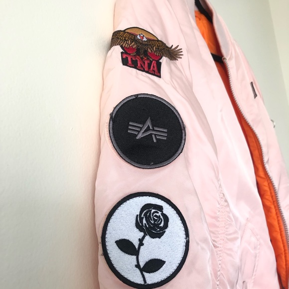 Aritzia X Alpha Industries Light Pink / Orange reversible Bomber Jacket - Size S - Picture 8 of 13